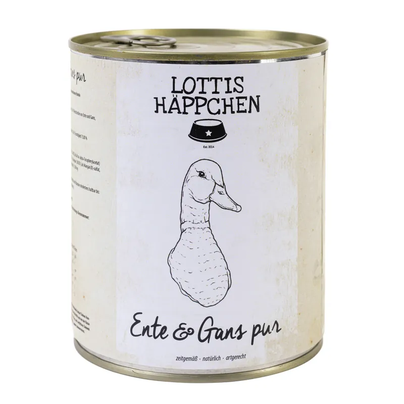 Sparpaket 6 x 800 g Lottis Häppchen Ente & Gans pur Hunde Nassfutter Top-Angebot